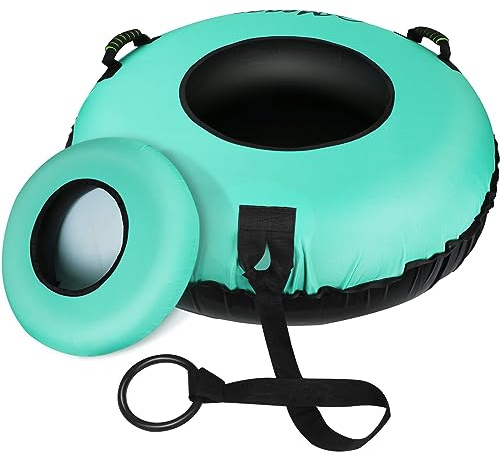 Meagoo Snow Tubes for Sledding Heavy Duty, Inflatable 40 Snow Sled with Cushion Seat, Sturdy 600D Oxford Cover Sledding Tube with Towable Strap and Reinforced Handles (Mint Green)
