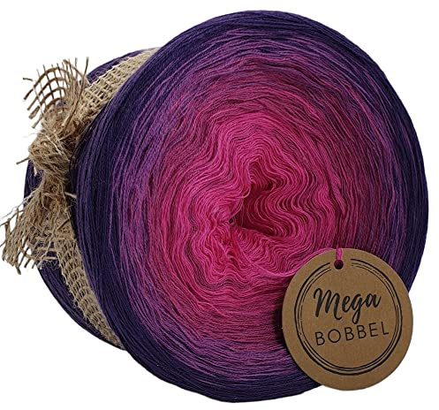 MegaBobbel*Wilde Beeren*A210*Farbverlaufsgarn - Lace Garn Bobbel Wolle zum Häkeln & Stricken (3fädig-ca.1000m / Außenfarbe: Lila)