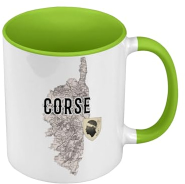 Fabulous Mug de Couleur Qualité Premium Vert - Corse Département Ile France Bastia Carte Ancienne Rare - Tasse avec anse et intérieur de couleur