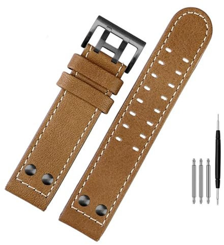 SAWIDEE Uhrenarmband für Hamilton Khaki Fliegeruhr H77616533 H70615733 Uhrenarmband aus echtem Leder Jazz Field Herrenarmband 20 22 Militärstil, 22 mm, Achat