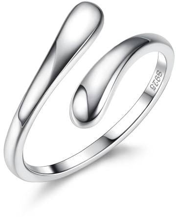 Diamday Anillos de plata de ley 925 para mujer, anillos de plata ajustables para el pulgar, anillos abiertos de plata para nudillos, anillo grueso en forma de lágrima
