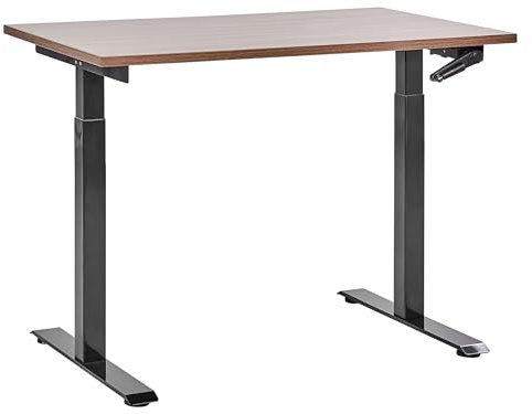 Beliani Höhenverstellbarer Schreibtisch mit Kurbel braun/schwarz 120x72 cm DESTINES