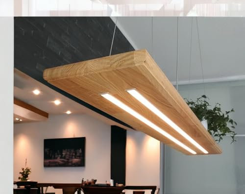 FRIESENLICHT EMMA Hängelampe Edles Design Pendelleuchte Holz Eiche Hängeleuchte Leuchte Esstisch Eiche Massiv Dimmbar (150cm/2 LED-Leisten unten/1 LED Leiste oben)