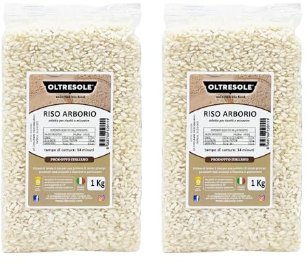 Oltresole, Artisanal Italian Arborio Rice, Großkörniger und stärkehaltiger Reis, ideal für Suppen, Risottos und Reissalate, vakuumverpackt in 2 x 1 kg Beuteln