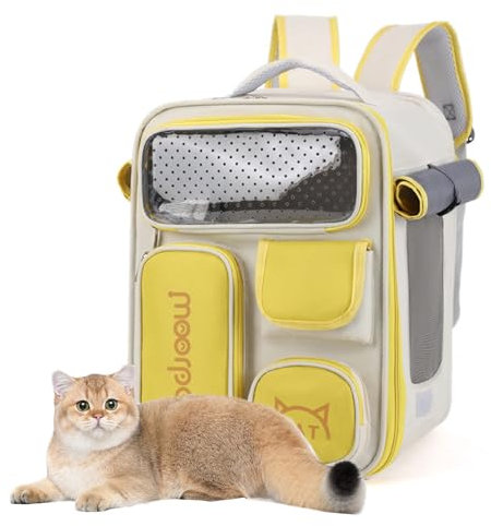 PETCUTE Katzenrucksack,Raumkapsel Haustier Rucksack für kleine Katzen und Hunde,Faltbar Hund Träger Rucksack mit Innerer Sicherheitsleine,Atmungsaktiv Hunderucksack mit Herausnehmbarer Matte