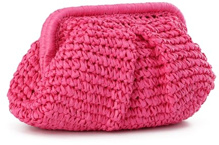 LHHMZ Stroh Clutch Geldbörse für Damen Strohknödel Clutch Gewebter Strohsack Sommer Strandtasche Stroh Schulter Handtasche