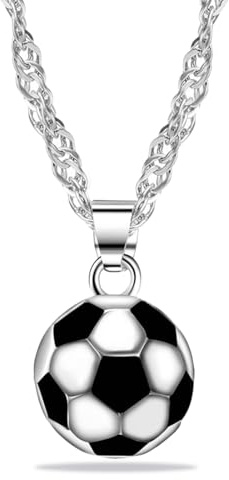 WKRTDY 1pcs Fußball Halskette mit Anhänger, Fußballkette zum Geburtstag, Edelstahl Charm, Kinder-Unisex Schmuck mit Kette, Fußball Geschenk für Jugendliche & Erwachsene, Abschluss – Unisex-Design