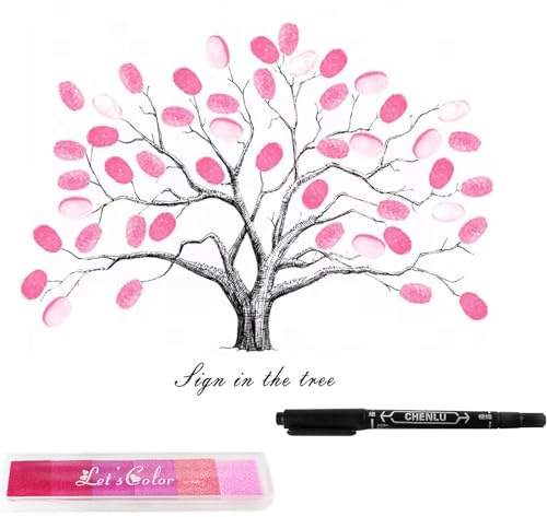 JUXINE Arbre à empreintes digitales sur toile - Livre d'or de mariage - Arbre - Empreintes digitales - Personnalisé - Alternative - 30 x 40 cm - Livre d'or (rouge)