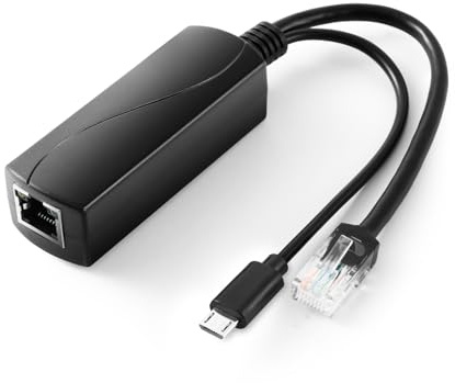 REVODATA 2.5G Micro USB PoE Splitter 5V/3A, PoE zu Micro USB 5V/3A 15W Ausgang, 2.5Gbps Gigabit Ethernet Kompatibel IEEE802.3af/at, Plug and Play für Smart Home