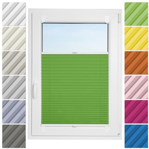 Estika Plissee ohne Bohren zum Kleben - 130cm Brite x 120cm Höhe - Grün - Selbstklebende Montage, Modern sichtschutz für Fenster, Jalousien Fenster ohne Bohren