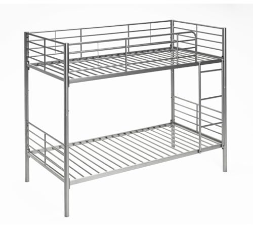 Letto A Castello DIVISIBILE Twins - Argento - 80 x 190 Letto a Castello in Metallo Pratico e Resistente. Divisibile in 2 Letti Singoli. Scala Inclusa. Ringhiera Completa.