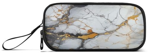 Gelb-Weißes Marmor-Kunstwerk Federmäppchen Federtaschen Mäppchen Schlamperbox Tasche für Jungen Mädchen Schüler
