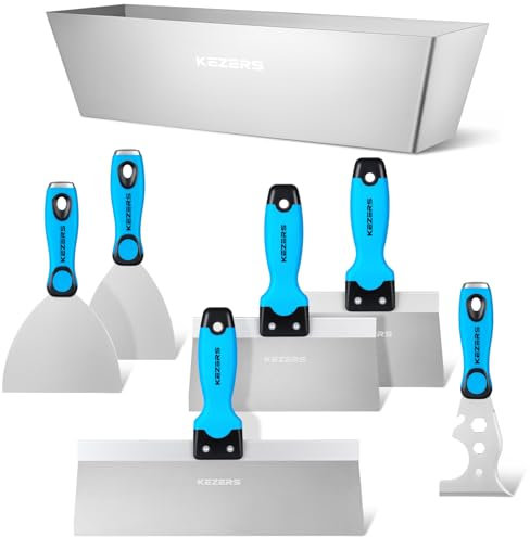 KEZERS Spachtel Set,aus rostfreiem Edelstahl mit Silikongriff Malerwerkzeug Profi Putty Knife, 7-teiliges 76mm 102mm 127mm 152mm 203mm 305mm,mit Spachtelkasten aus rostfreiem Stahl (305mm Länge)