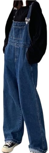 Salopette da donna in denim strappato con spalline regolabili tasche jeans pagliaccetti casual jeans invecchiati fit tute, Blu scuro 1, Large