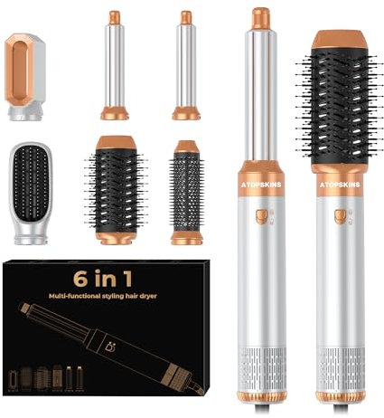 Atopskins Hair styler 6 in 1 Air styler mit Hairstyler Föhnbürste Warmluftbürste Haartrockner Lockenstab, Glättbürste, Air styler, Geben Sie dem Haar Volumen, Glätten, Locken