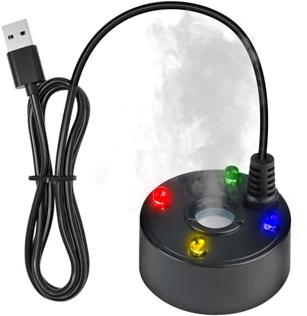 Duluok Mist Maker, 5W Ultrasonic Water Fog Machine LED 4 Color Fountain Pond Fog Atomizer Mini Mist Fogger for Christmas Party Garden Pond Rockery Yard