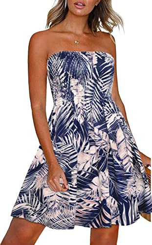 Summer Dresses For Women Strapless Bandeau Dress Sleeveless Sundress | soft and breathable, stretchy flatting, backless and off shoulder design, casual beach cover up dresses