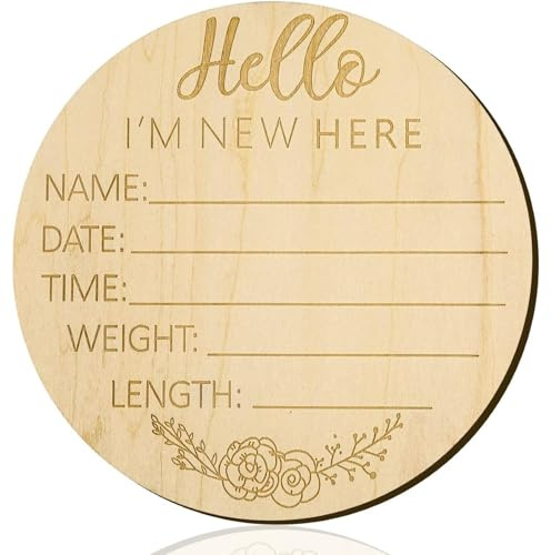 1 Stück Holz Baby Ankündigung Rund Holz Baby Schild Neugeborenes Willkommensschild Baby Geburt Schild Baby Namensschild Hello World Baby Schilder für Krankenhaus Foto Prop Baby Shower Kinderzimmer