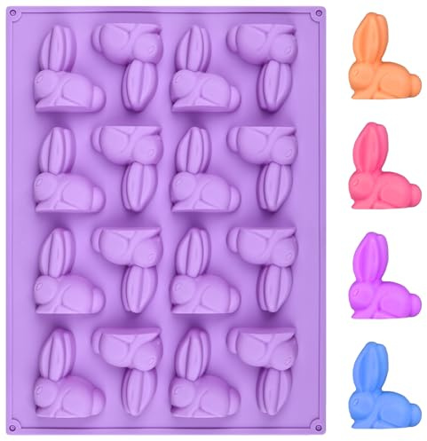 BFJ Easter Silicone Moulds 3D Bunny Chocolate Mould 16 Cavity Easter Candy Mould Rabbit Shape (6x5.5cm)