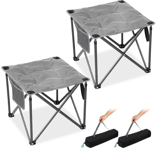 FUNDANGO 2er Set Campinghocker faltbar 180KG, 46cm Klapphocker faltbar, gartenhocker mit Tragetasche, falthocker fußhocker hocker Outdoor für Camping Wandern Angeln, Angelhocker, Grau