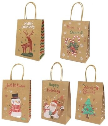 UYFRD 20/5 Stück Weihnachts-Handtaschen aus Kraftpapier, Geschenktaschen, Süßigkeiten, Einkaufstaschen, Frohe Weihnachten, Snacks, Geschenkverpackung, Tragetasche, Partyzubehör (10 Stück)