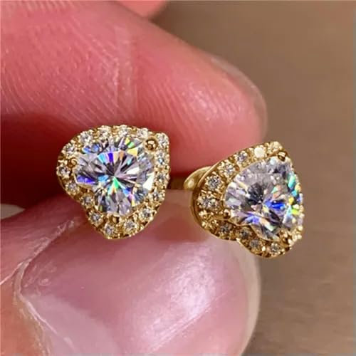 925 Silber, Roségold, Gold Ohrstecker Herzschliff Zirkonia Damen Schmuck-Gold