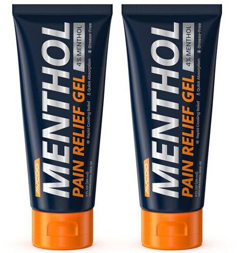 AVCOO 4% Menthol Pain Relief Gel, Cooling Sensation for Arthritis, Knees, Joint, Sore Muscle, Neck, Shoulder and Lower Back Pain Relief, Grease-Free Gel, 2 Packs (3 OZ Per Pack)
