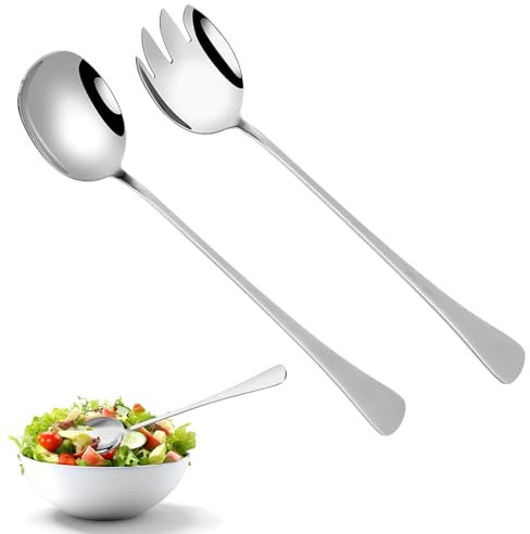 LightBeacon 2 Stück Groß Servierlöffel Salatgabel, Salat Servierset, 28 cm Salatbesteckset Edelstahl, Löffel Edelstahl Göffel mit Langen Griffen, für Restaurant, Haus, Hotel, Picknick
