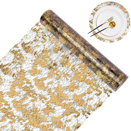 Colorich Tischläufer Schwarzes Gold 28 cm x 10 m, Goldene Hochzeit Deko, Tischdeko Gold, Goldfolien-Tischläufer, Tischband Polyester Tischdeko für Hochzeiten, Geburtstage, Weihnachten, Party, Taufen