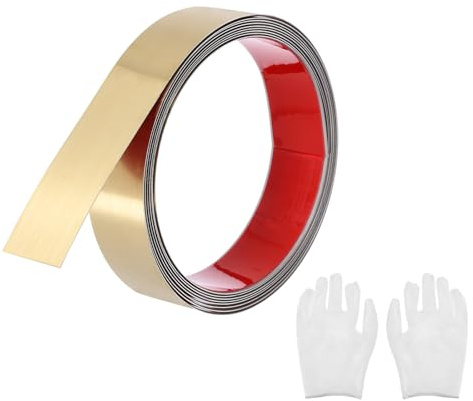 QUARKZMAN Moulure autocollante en acier inoxydable, finition or brossé, à décoller et coller, avec gant, décorative pour miroir mural, 3 cm x 2 m