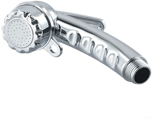 Pomme de douche pour bateau, camping, camping-car avec bouton marche/arrêt, finition chromée, connexion 1,27 cm, œil de retenue, longueur de 14,5 cm, utilisation en extérieur, 1 lot pour la