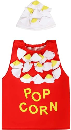 vepoty Disfraz Divertido De Palomitas De Maíz con Sombrero, Novedad En Disfraz De Comida, Traje De Noche De Película para Niños, Actuación De Halloween, Fiesta De Disfraces