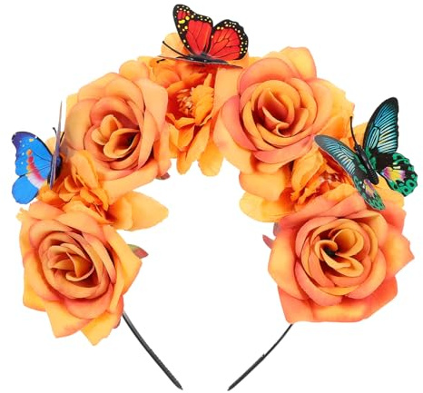 WEKADRIN Haarreif mit Künstlichen Blumen Schmetterlingsstirnband Damen Elastisch Halloween Haaraccessoire Cosplay Haarschmuck für Party Hochzeit