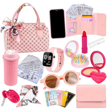 Sac à Main Jouet pour Petites Filles, Pochette Jouet avec Accessoires, Jeu de Rôle Princesse pour Fillettes 3 4 5 6 Ans