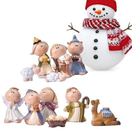 Pavsicgn Set Presepe Natale - 11 Pezzi Figure Presepe in Miniatura - Decorazioni per Casa Tavolo Mensola Ingresso Ufficio Soggiorno Chiesa e Matrimoni