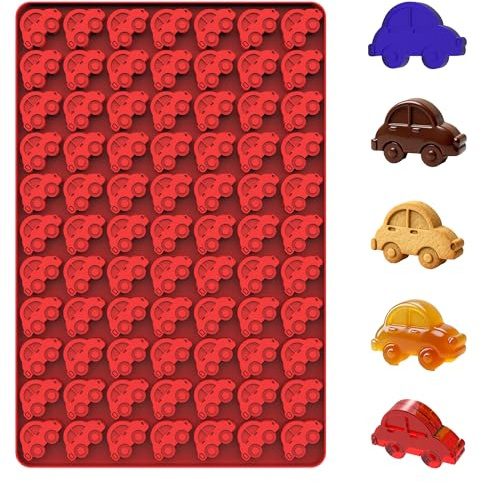SEABABOO Silikonform Auto Form, 77 Löcher 3x2,2cm Mini Auto Schokoladenformen, 3D Süßigkeiten-Backform für Schokolade, Bonbons, Kekse, Gelee, Haustier-Leckereien, Rot, 1 Stück (Rot, 1)