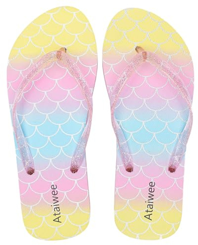 Ataiwee Sandali infradito per ragazze, sandali da spiaggia per bambini piccoli e grandi, sandali per bambini con stampa colorata., 34 EU
