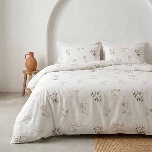 GAMUSI Juego Funda nórdica Cama 105 100% algodón - Funda Almohada 45x125 cm, Estampado Floral