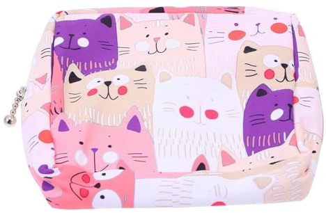 IMIKEYA Portable Sanitary Pads Storage Bag for Women, Multifunctional Travel Pouch Cartoon Pink Cat Print, Compact Coin and Hygiene Product Organizer