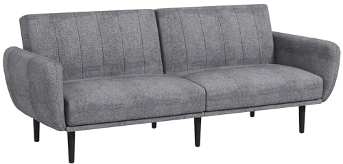 HOMCOM Divano Letto 3 Posti con Schienale Reclinabile a 3 Livelli, Divano Moderno in Tessuto con Gambe in Legno, 208x84x82 cm, Grigio