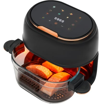 Freidora de aire caliente de 4 litros, con pantalla táctil, freidora de aire caliente con cesta de freír visible, freidora de aire caliente para comidas rápidas, alitas de pollo, pescado, carne (negro