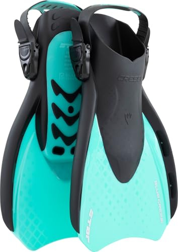 CRESSI Desde 1946 - Star Fins - Aletas Compactas Ajustables, Potente Pala Ventilada, Cómoda Zapata, Ideales para Nadar, Snorkel y Viajar - Negro/Verde Agua - L/XL_EU 44/48 - Adultos