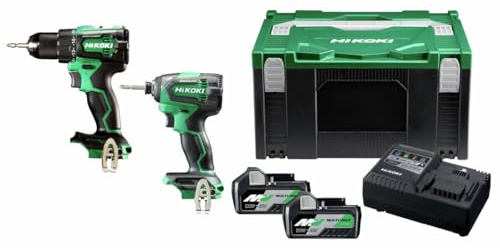 HiKOKI KC18DEJAZ 18V Combi Drill & Impact Driver Twin Pack | Brushless DV18DE Combi Drill, WH18DE Impact Driver, 2 x 5.0Ah Batteries, Charger & Case
