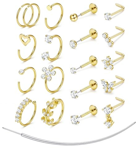 Adramata 20G Nasenpiercing Chirurgenstahl Nasenring Nasenstecker Hypoallergen Septum Piercing Gewindeloses Einstecken Lippenpiercing Medusa Labret Piercing Ring Conch Tragus Helix Piercing Ohr