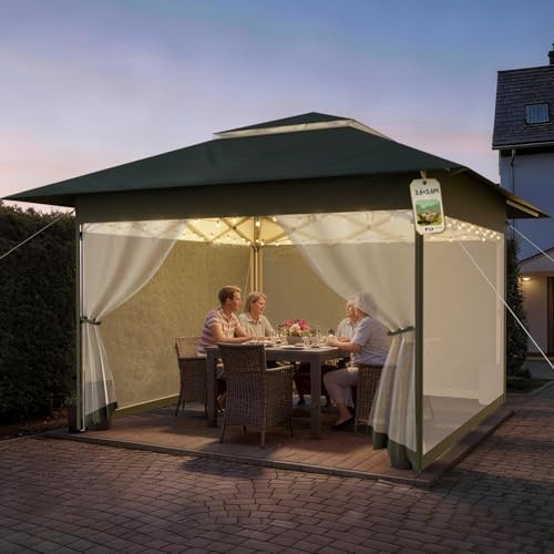 Soontrans Gartenpavillon 3x3 m mit Moskitonetz für Entspannte Sommerabende im Garten, Pavillon Pop-Up Höhenverstellbar mit Sandsäcke & Tasche, Faltpavillon für Treffen mit Familie Freunden (Anthrazit)