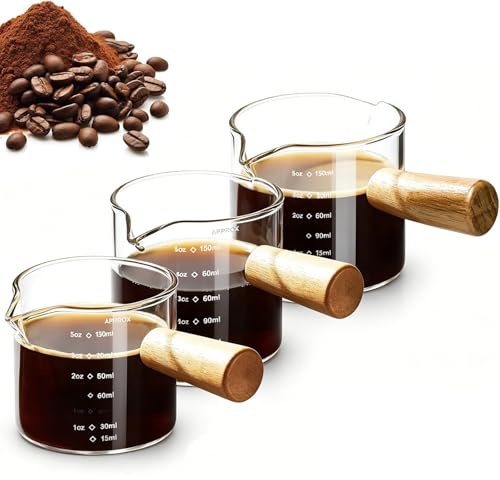 dienjason 3Pcs Espresso Cups, 75ml Espressos Cup, Espresso Shot Glass with Double Spout Design, Ideal for Home and Cafe Use