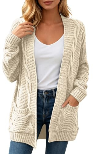 Gilet Femme Cardigan Femme Veste Tricot Boutonné Devant Ouvert Liens à Nouer Manches Longues Long Tricot Doux Respirant Printemps Automne mi Saison Bureau Voyage Ville