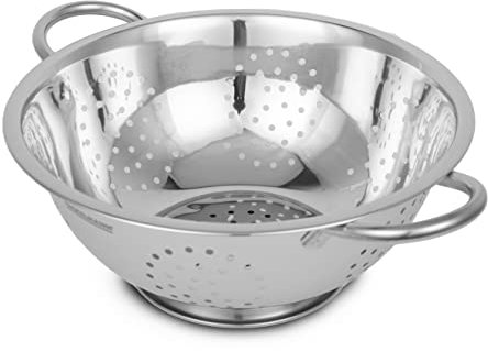 Fackelmann Colador de Cocina y Escurridor en Acero Inoxidable, Colador con Asas y Peana Estable, Idóneo para Escurrir Ensalada, Pasta, Arroz, Legumbres y Verduras, 24cm, 1 ud.