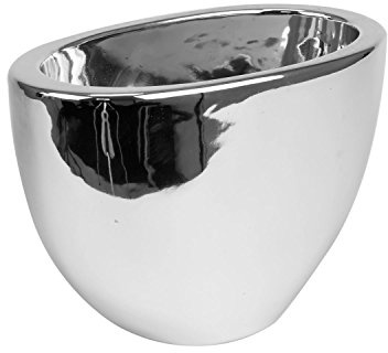 Polnix Keramik Übertopf H 15,5 cm Silber Glanz Moderne Dekovase Moon Blumentopf