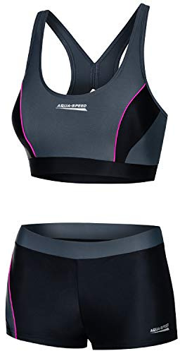 Aqua Speed Bustier Bikini Set | Two-piece Beach Volleyball | Swimwear Bustier Top Pants | Womens Swimwear | 2-Piece Swimsuit | Pool | Swimming Pool | Size 42, 139 Black - Gray - Pink | Fiona
